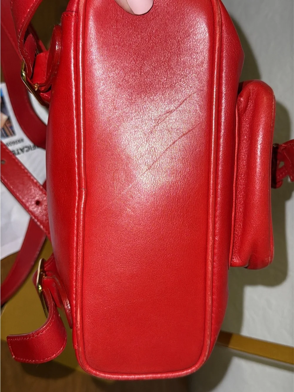 GUCCI VINTAGE BAMBOO RED LEATHER BACKPACK BAG (AUTHENTIC! )  Nice preowned